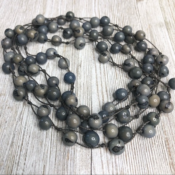 Artisan Offset Threaded Grey Bead Necklace - Picture 5 of 9